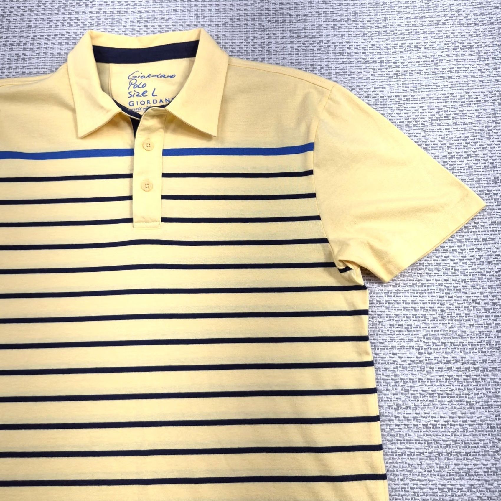 Vintage Giordano Polo Shirt Mens Large Yellow Stripe Tapered Fit Cotton Knit Casual Shirt Size US L / EU 52-54 / 3 - 2 Thumbnail
