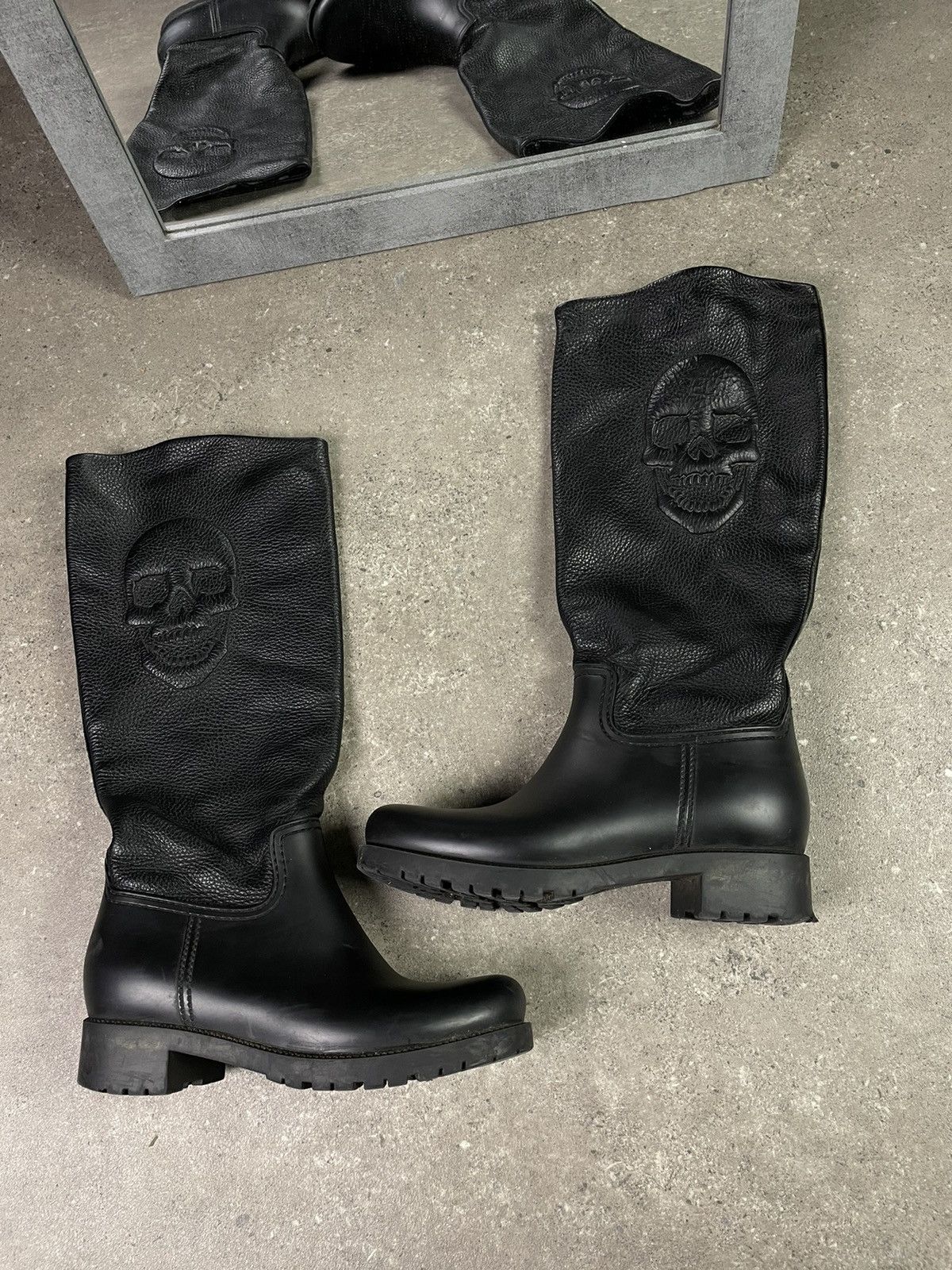 Vintage Y2K Philipp Plein Skull Leather Boots