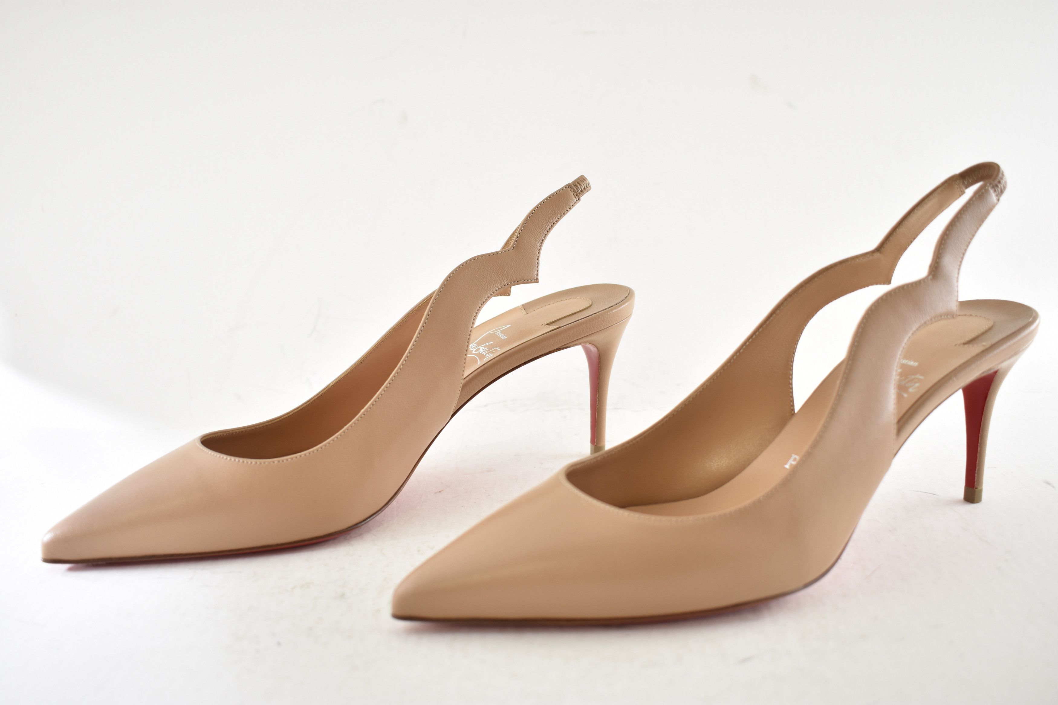 Christian Louboutin Hot Chick Sling 70 Nude Blush Nappa Leather Low Heel Pump 37 Size US 7 / IT 37 - 9 Thumbnail