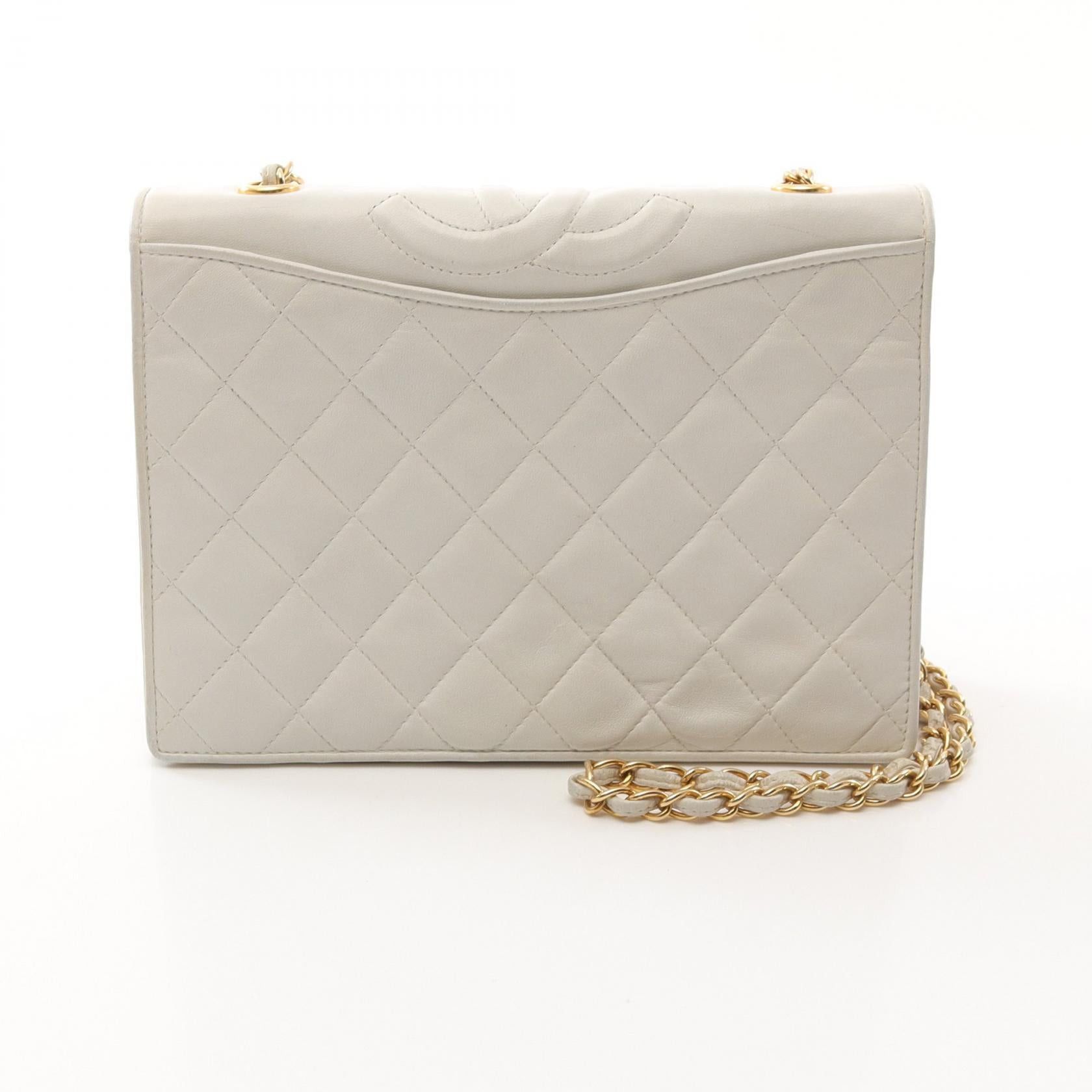 Chanel Matelasse Chain Shoulder Bag Lambskin White Gold Hardware, Women's