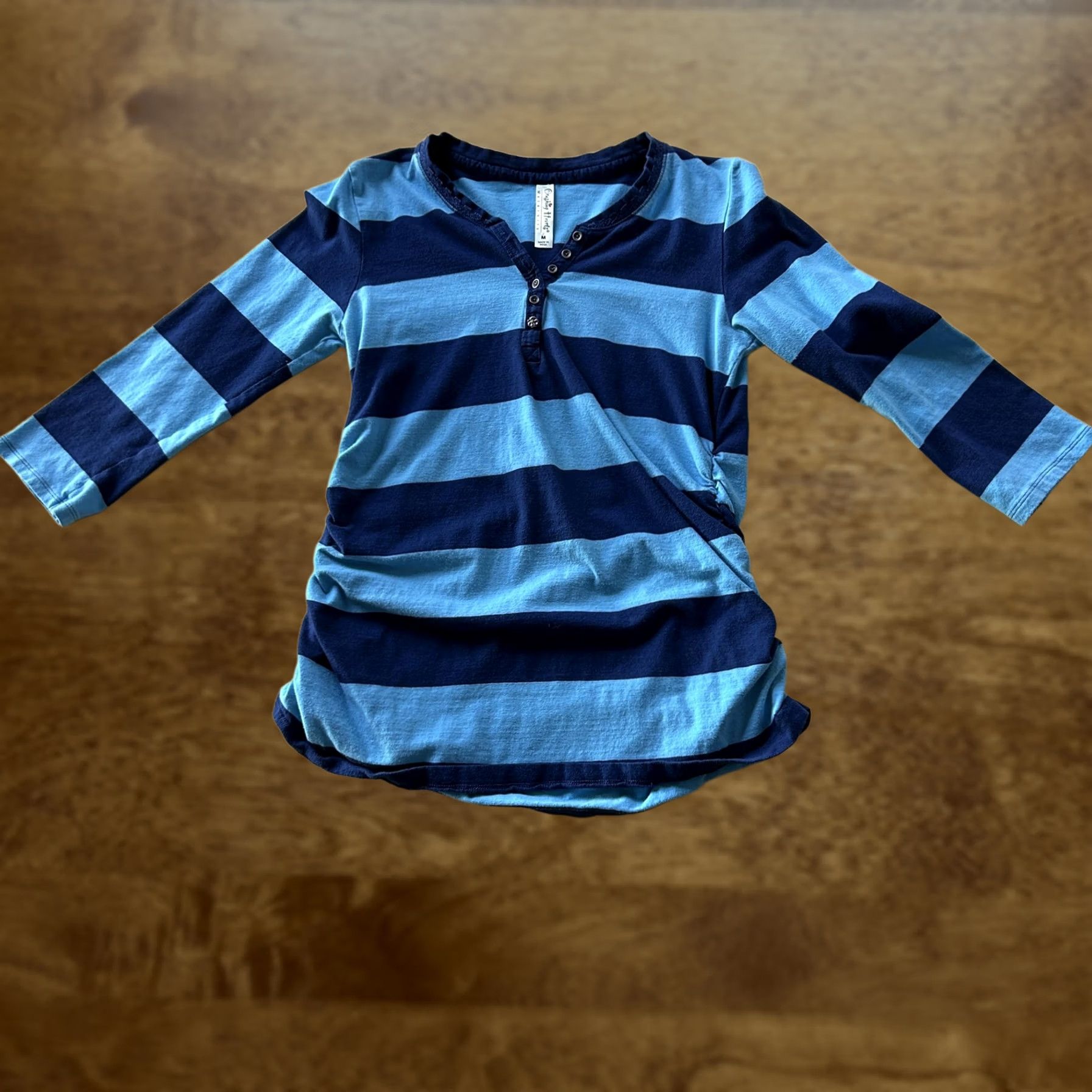 Vintage Cherishing Hearts Maternity Tunic Shirt Women M Blue Striped Henley 3/4 Sleeve Jersey Cotton Spandex Casual Vintage: No Women Size M / US 6-8 / IT 42-44 - 1 Thumbnail