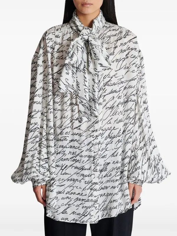 Balmain o1s1wg111225 Love Letter Blouse in White Size XL / US 12-14 / IT 48-50 - 2 Thumbnail