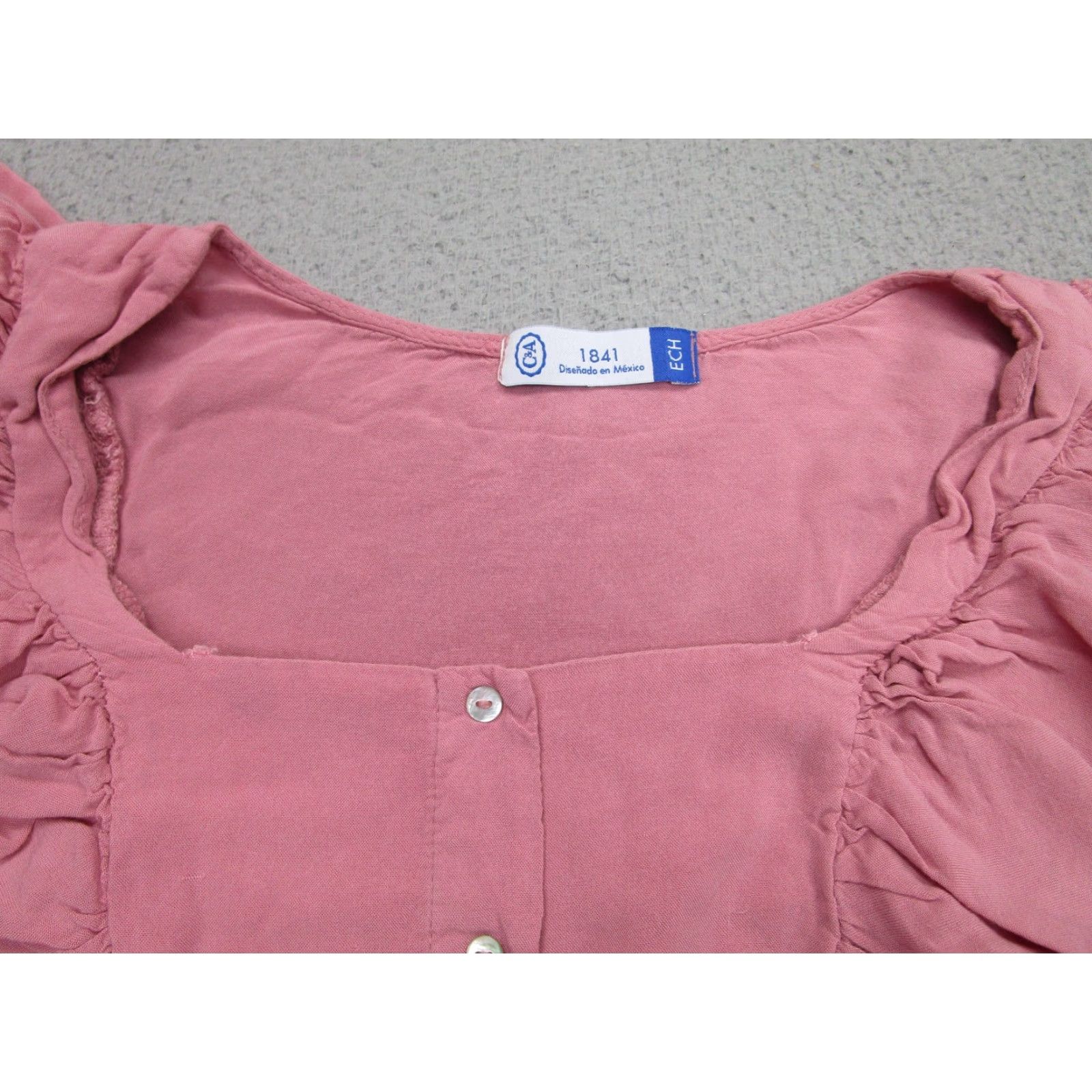 C&A C&A 1841 Shirt Womens Pink XS Ruffle Button Front Long Sleeve Boho Blouse Size XS / US 0-2 / IT 36-38 - 3 Thumbnail