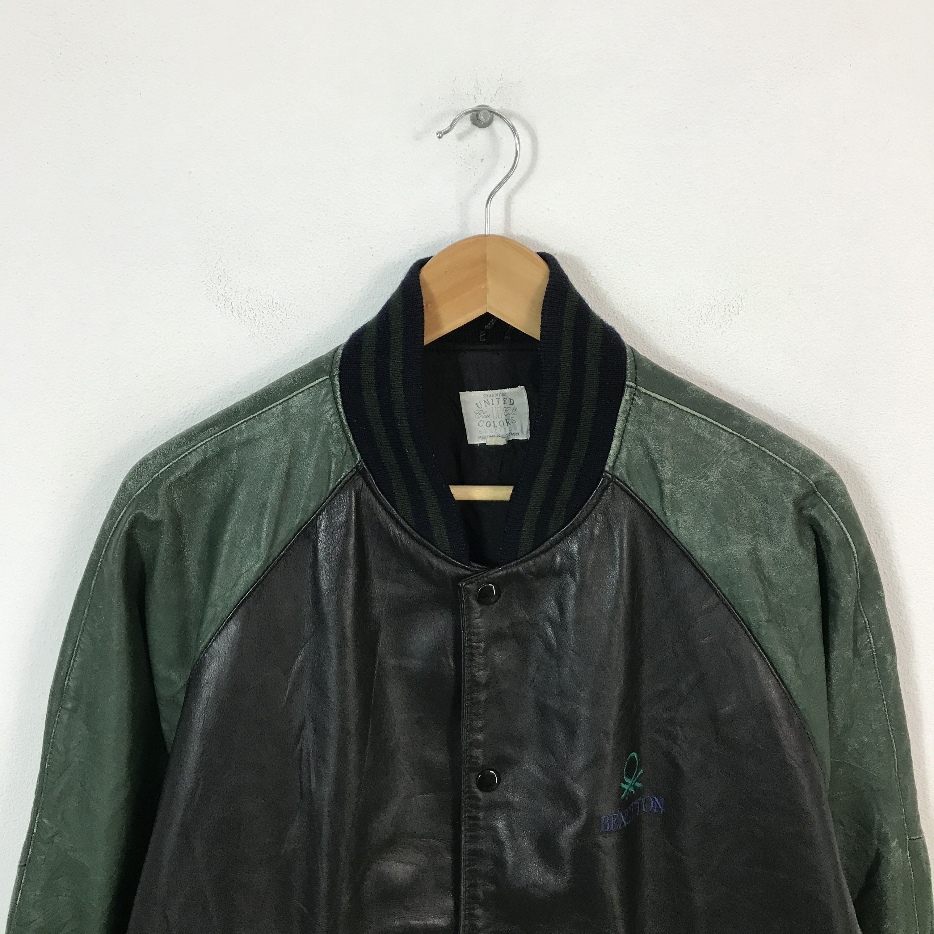 United Colors Of Benetton benetton varsity snap Button Leather jacket Size US L / EU 52-54 / 3 - 2 Thumbnail
