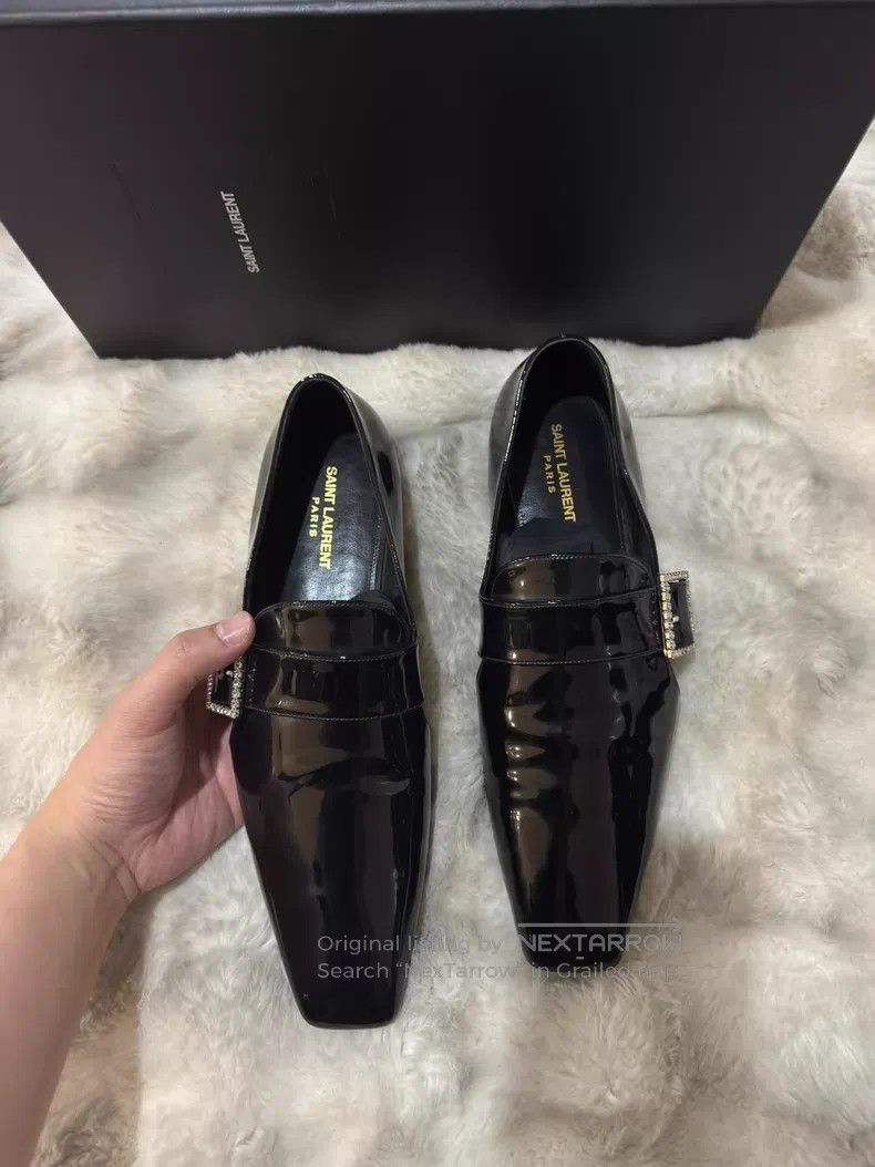 Saint Laurent Paris Saint Laurent Paris Crystal Buckle Loafers Leather Shoes Size US 9 / EU 42 - 4 Thumbnail