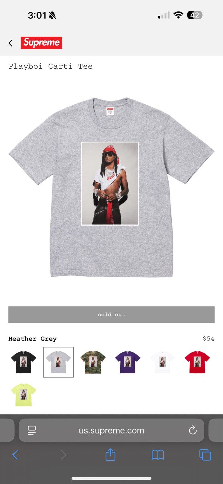 Supreme Playboi Carti Tee グレー L SUPREME FW25 PLAYBOI CARTI PHOTO TEE BLACK WHITE PURPLE RED