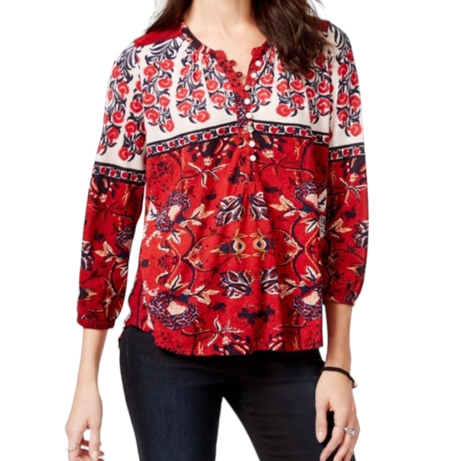 Lucky Brand Lucky Brand Boho Floral print cotton tunic top small Size S / US 4 / IT 40 - 1 Thumbnail