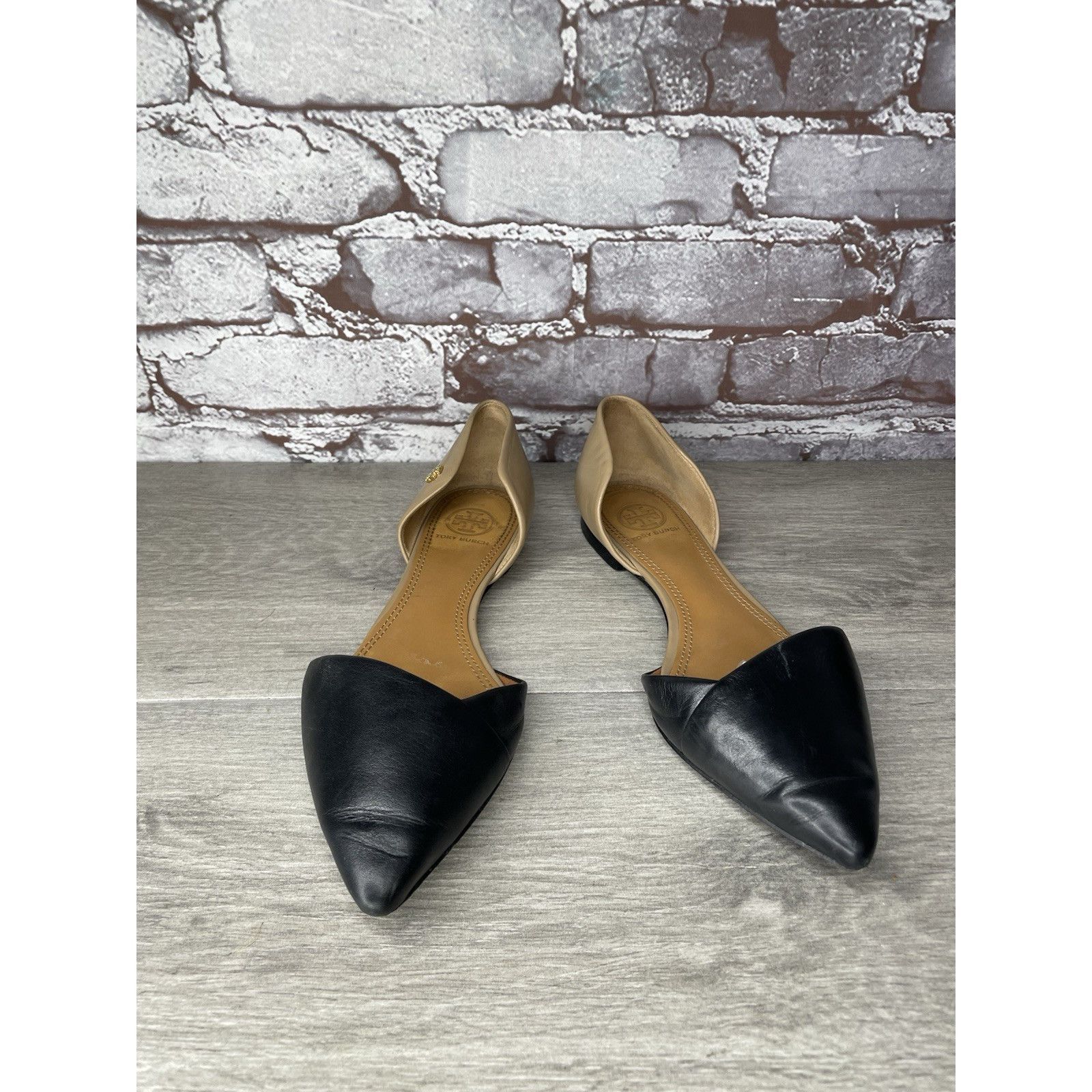 Tory Burch Tory Burch Viv D'Orsay Black Nude Leather Pointed Toe Flats Size US 7 / IT 37 - 3 Thumbnail