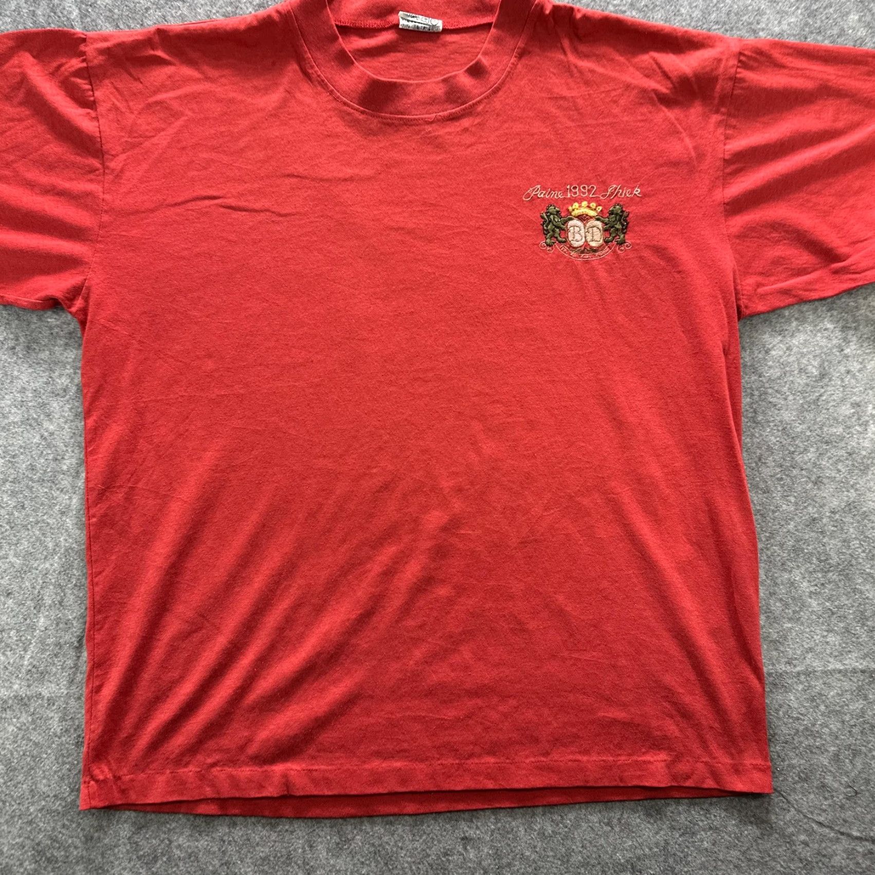 Vintage Jinji Shirt Mens Large Red Crest Embroidered 1992 Graphic Tee VTG Top Crew Neck Short Sleeve Size US L / EU 52-54 / 3 - 3 Thumbnail