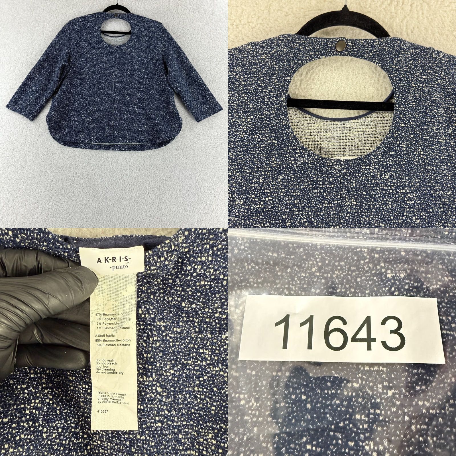 Akris Akris Punto Sweatshirt Womens Medium Navy Speckled Knit Back Cut Out 3/4 Sleeve Size M / US 6-8 / IT 42-44 - 8 Thumbnail