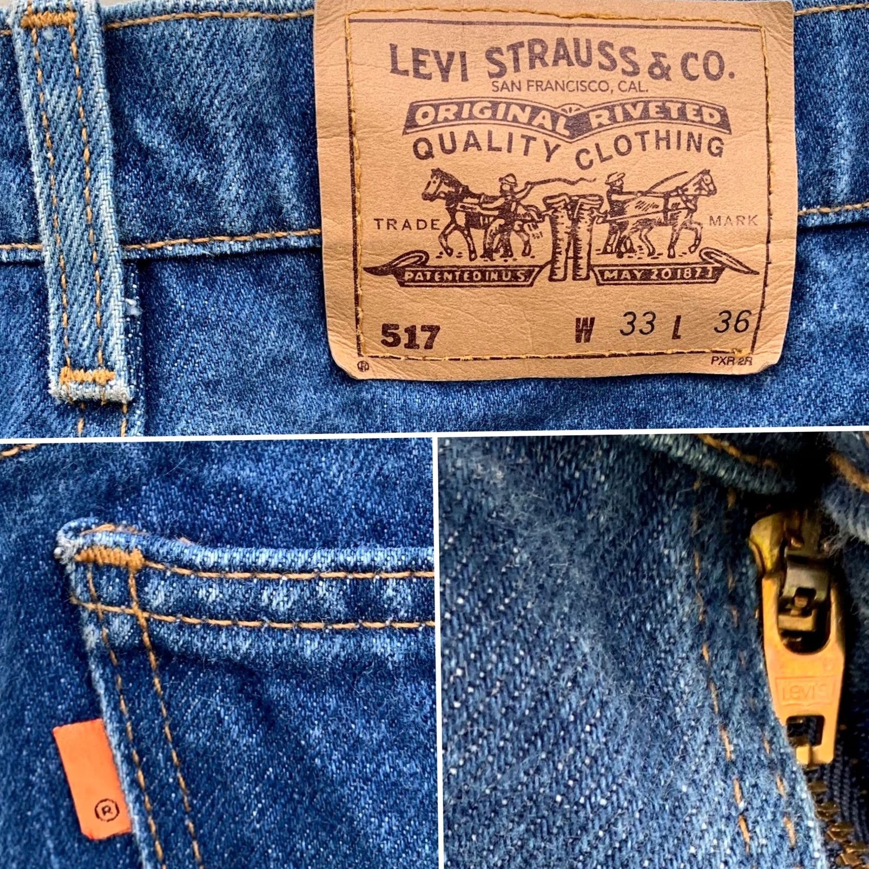 Levi's vintage Levi's 517 jeans orange tab W 33 L 36 Made in USA blue denim 5-pocket Mens jeans USA 80s 90s style Size US 33 - 6 Thumbnail