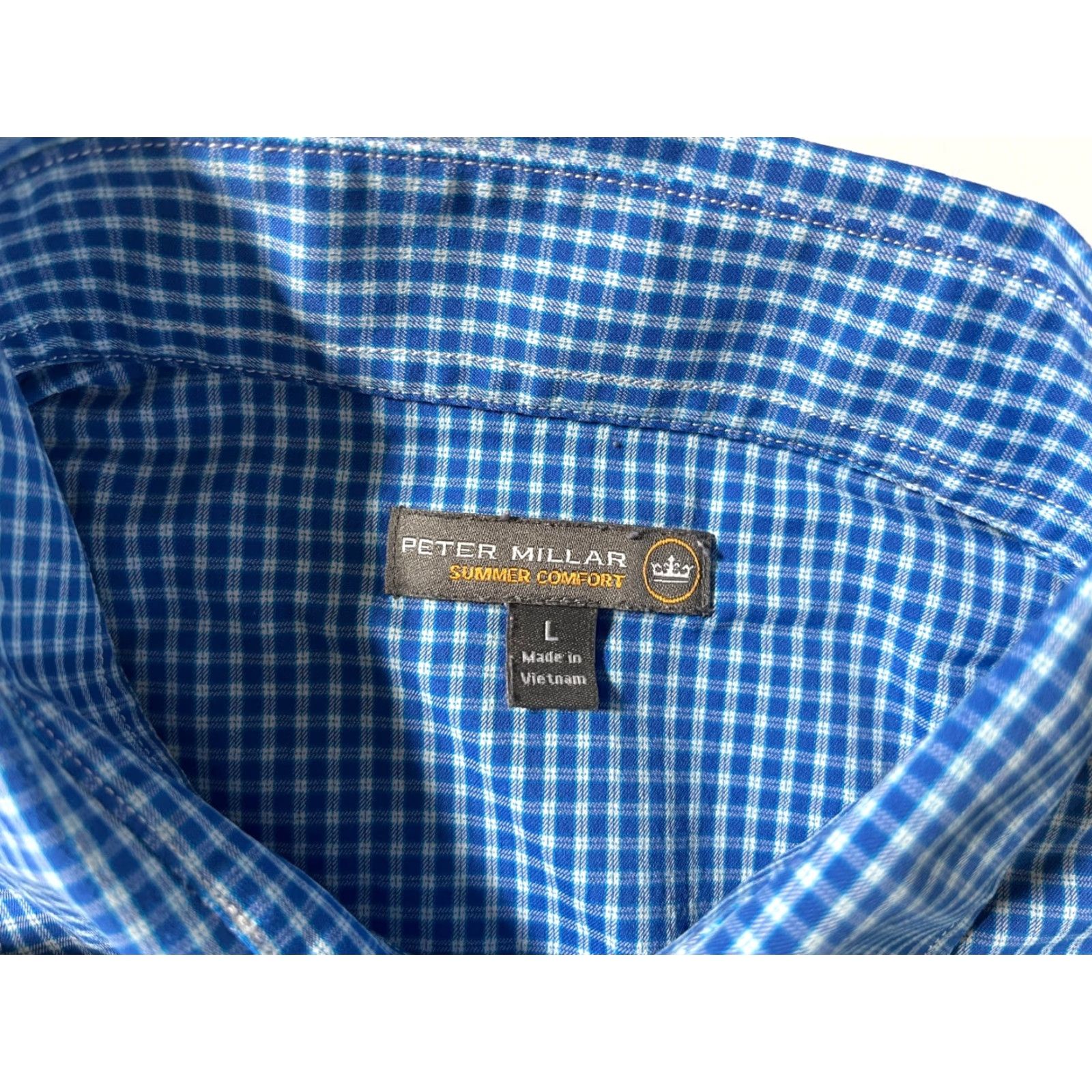 Peter Millar Peter Millar Summer Comfort Button-Up Performance Shirt Check Blue Sz L Mens Long Sleeve Collared 94% Nylon 6% Spandex Lightweight Stretch Regular Size US L / EU 52-54 / 3 - 7 Thumbnail