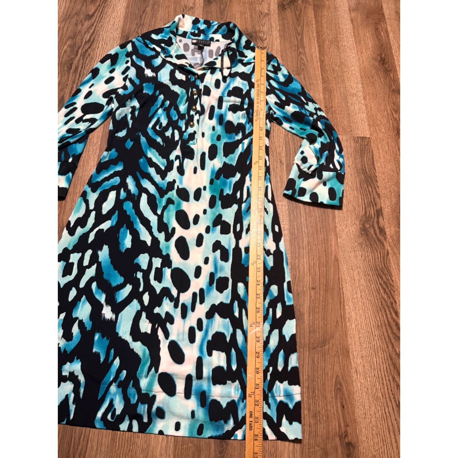 Vintage Carole Little Dress Women's Size 6 Blue Black Geometric Long Sleeve Dress Size M / US 6-8 / IT 42-44 - 4 Thumbnail