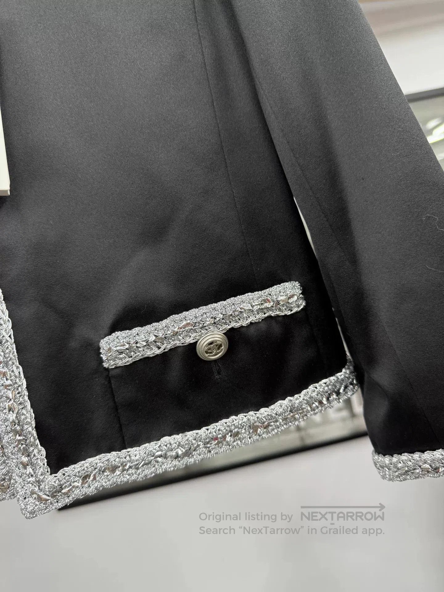 Chanel Chanel Black Silk Silver Trim Jacket. Size US M / EU 48-50 / 2 - 2 Thumbnail