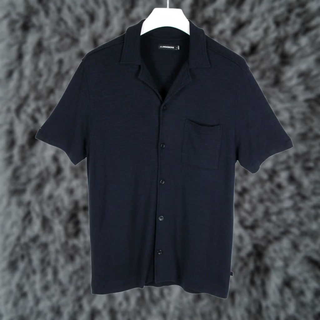 J.Lindeberg J.Lindeberg Faust Jersey Resort Shirt Men's LARGE Short Sleeve Thick Pocket Blue Button-Up Shirt Mens Size US L / EU 52-54 / 3 - 1 Thumbnail