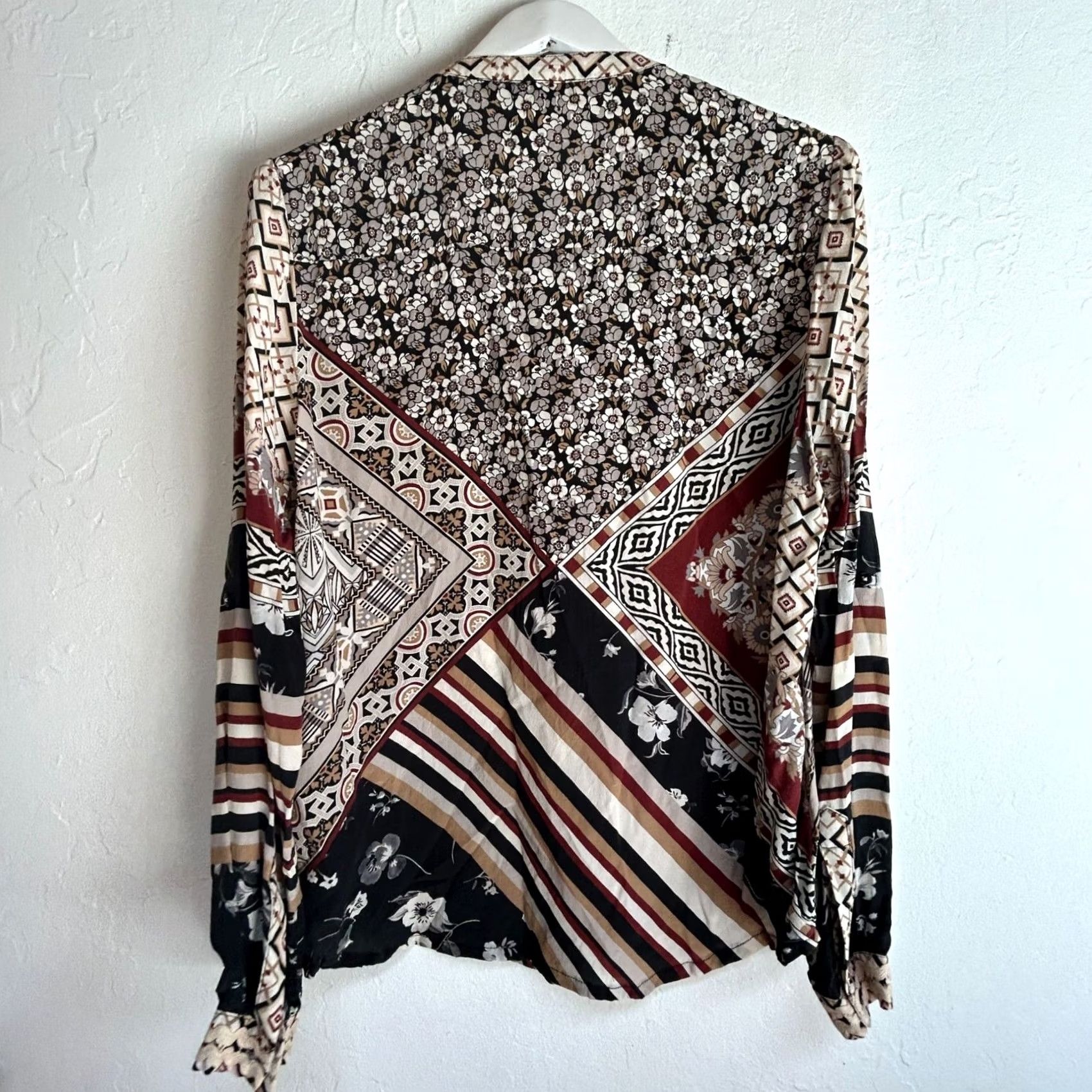 IOLANI Tolani Womens Silk Shirt Top Large Brown Black Casual Long-Sleeve Mixed Print Size L / US 10 / IT 46 - 2 Thumbnail