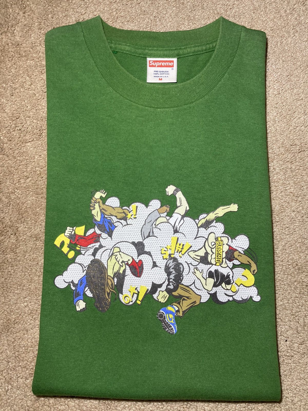 image of 2001 Supreme Cartoon Fight Tee Pop Art Vintage OG 90's Toon in Forest Green, Men's (Size Medium)