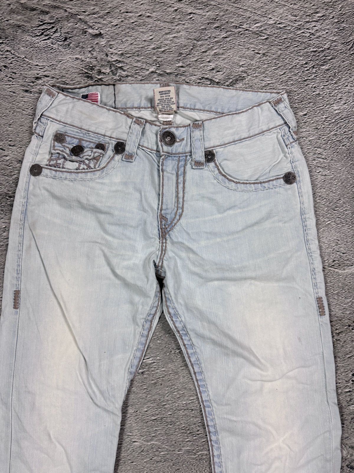 True Religion True Religion light blue jeans beige stitching Ricky Super T Size US 31 - 7 Thumbnail