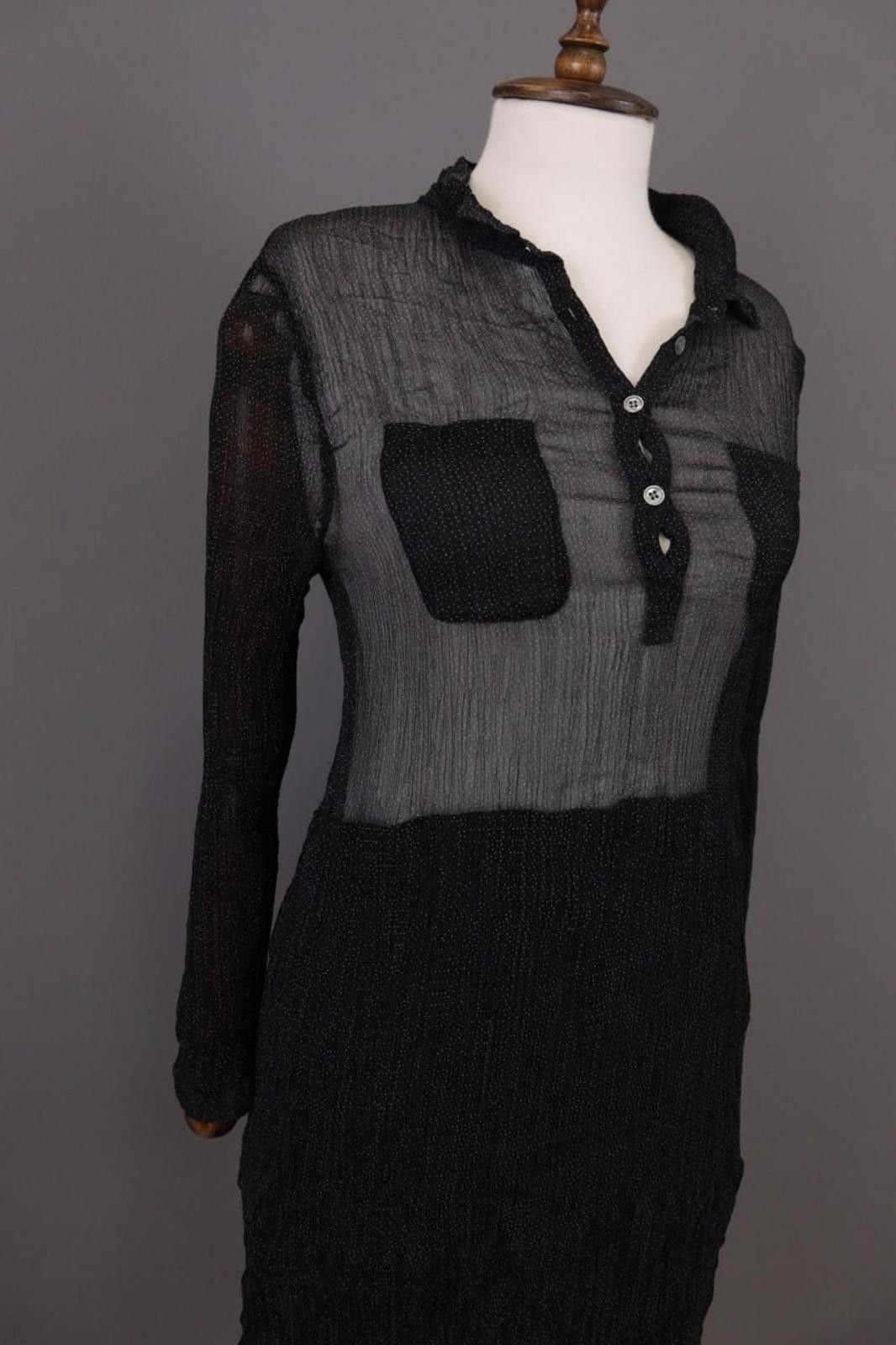 Gianni Valentino Ganni Black Dotted Mesh Long Sleeve Henley A-Line Dress Size M / US 6-8 / IT 42-44 - 5 Thumbnail