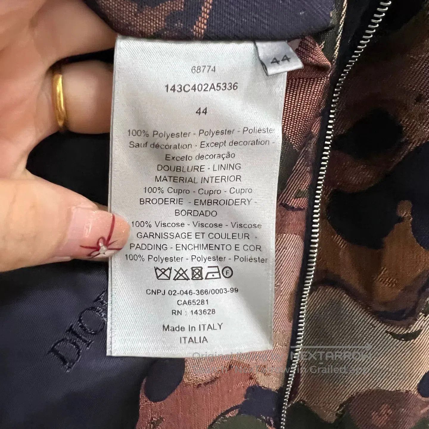 dior camouflage tech zip jacket size 44.