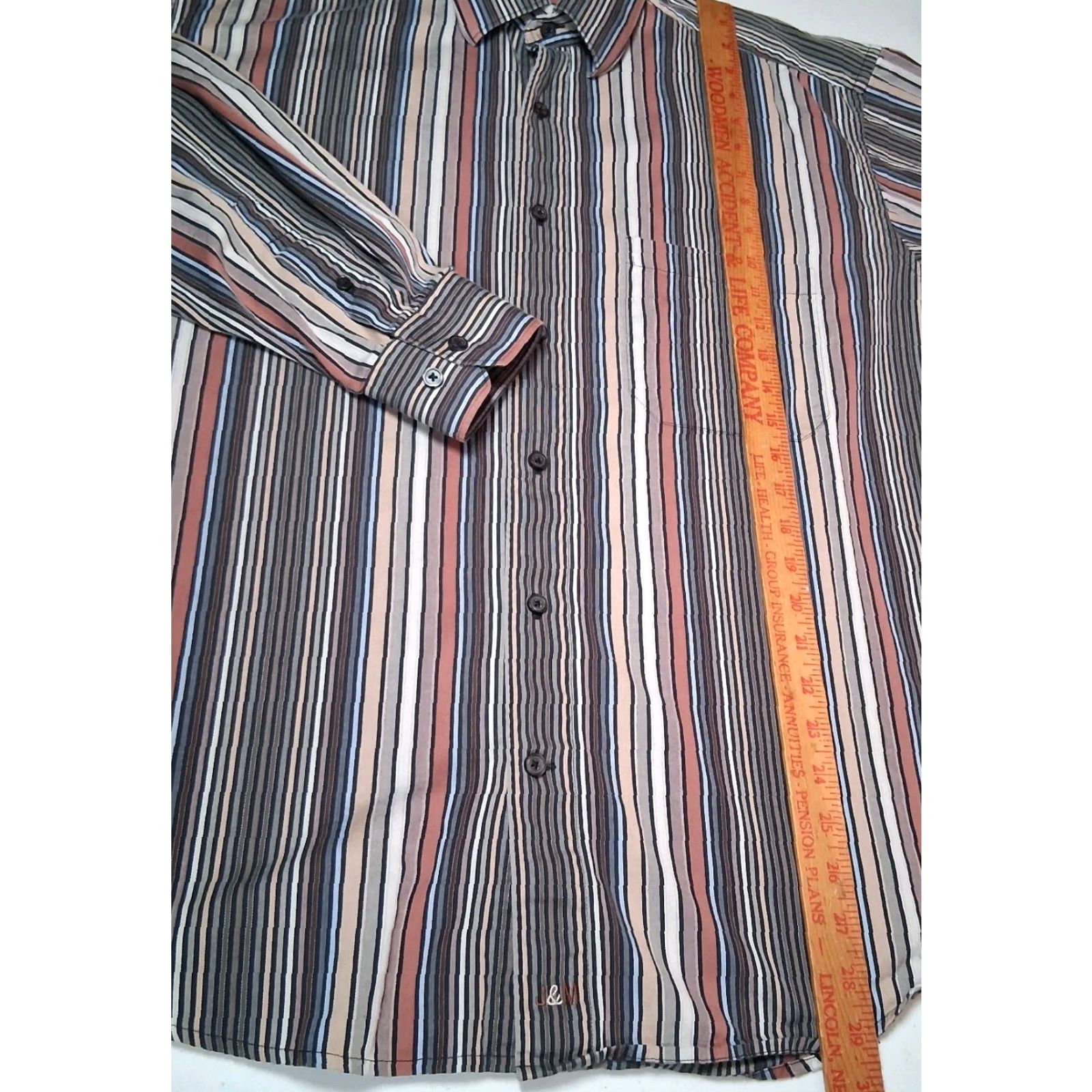 Johnston & Murphy Johnston & Murphy Shirt Men L Long Sleeve Button-Up Beige Gray Striped Multicolor Cotton Woven Collar Spread Classic Dress Shirt Size US L / EU 52-54 / 3 - 3 Thumbnail