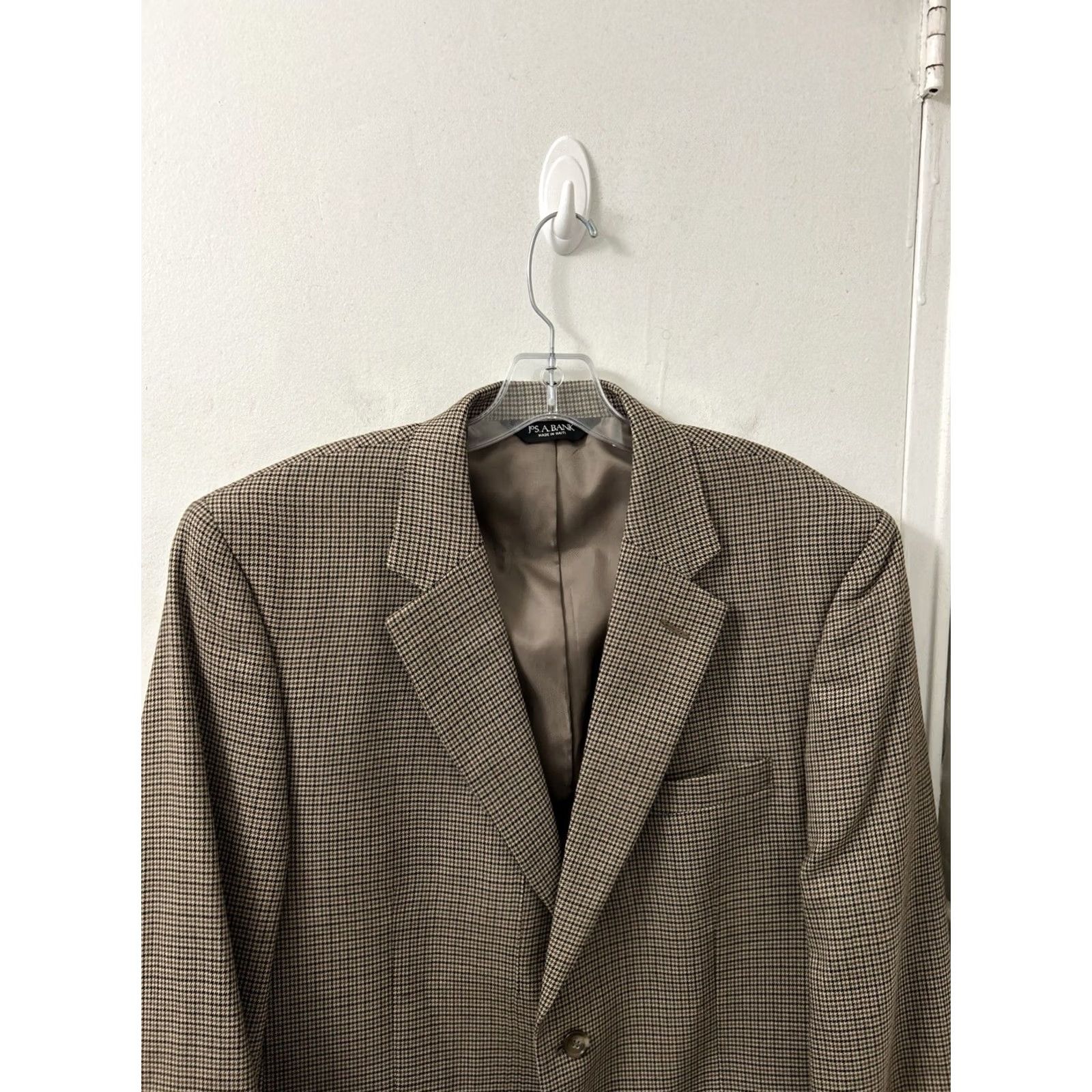 Jos. A. Bank Jos. A. Bank Classic Collection Blazer Mens 42S Brown Houndstooth 100% Wool Jacket Size 42R - 2 Thumbnail