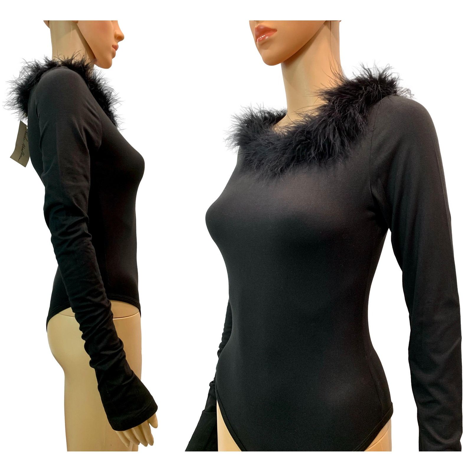 Other NEW Nadia Aboulhosn Black Bodysuit Marabou Trim | S Size S / US 4 / IT 40 - 5 Thumbnail