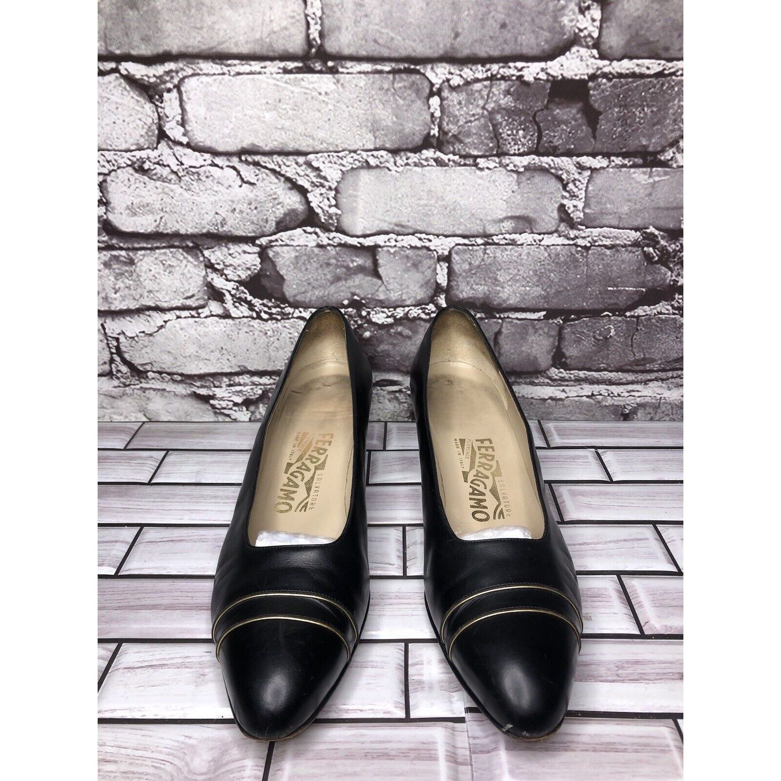 Salvatore Ferragamo Salvatore Ferragamo Black Leather Cap Toe Pumps Dress Heels Size US 9 / IT 39 - 2 Thumbnail