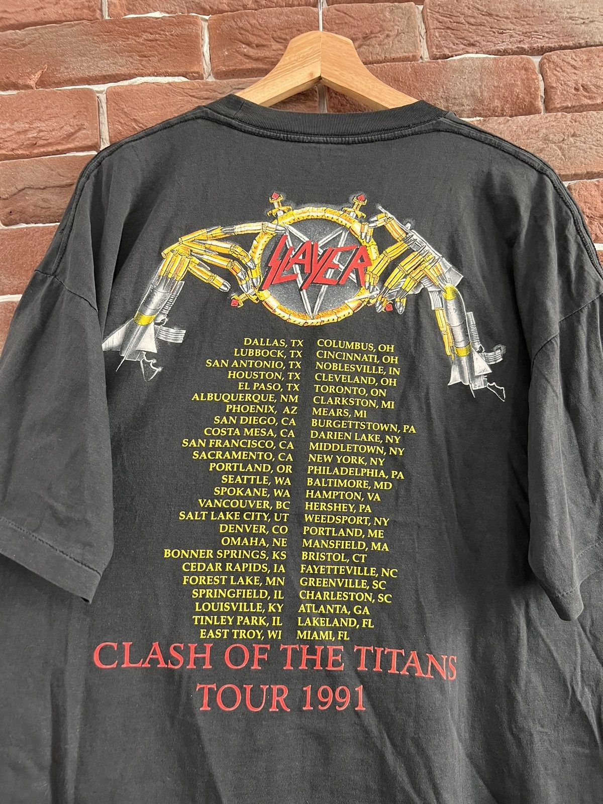 Band Tees Rare Vintage 90s Slayer Clash Of Titan Thrash Metal Band Tee Size US XL / EU 56 / 4 - 3 Thumbnail
