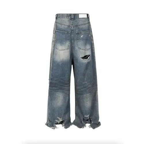VIBE Baggy Wide Leg Jeans Frayed Damaged Hole Oversized Jeans Size US 32 / EU 48 - 2 Thumbnail