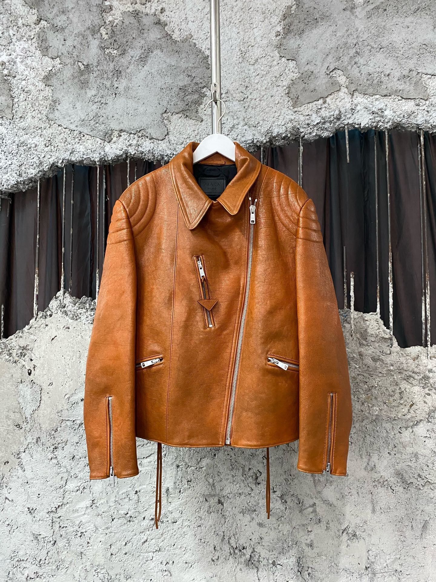 prada leather motorcycle jacket in new condition