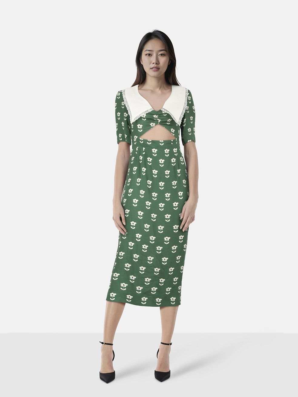 Alexa Chung Green Floral Clemence Cut-Out Dress Size XS / US 0-2 / IT 36-38 - 1 Thumbnail