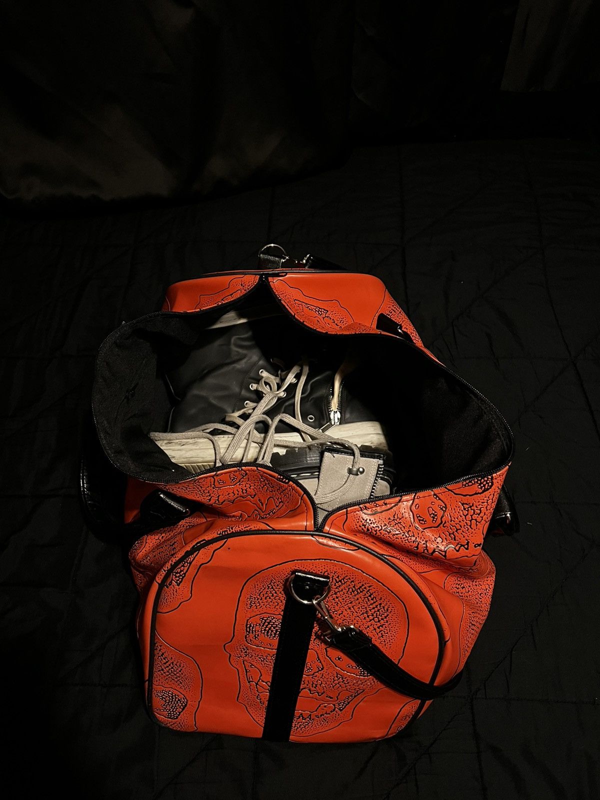Other Orange/Black Skull Leather Duffel Bag Size ONE SIZE - 4 Thumbnail