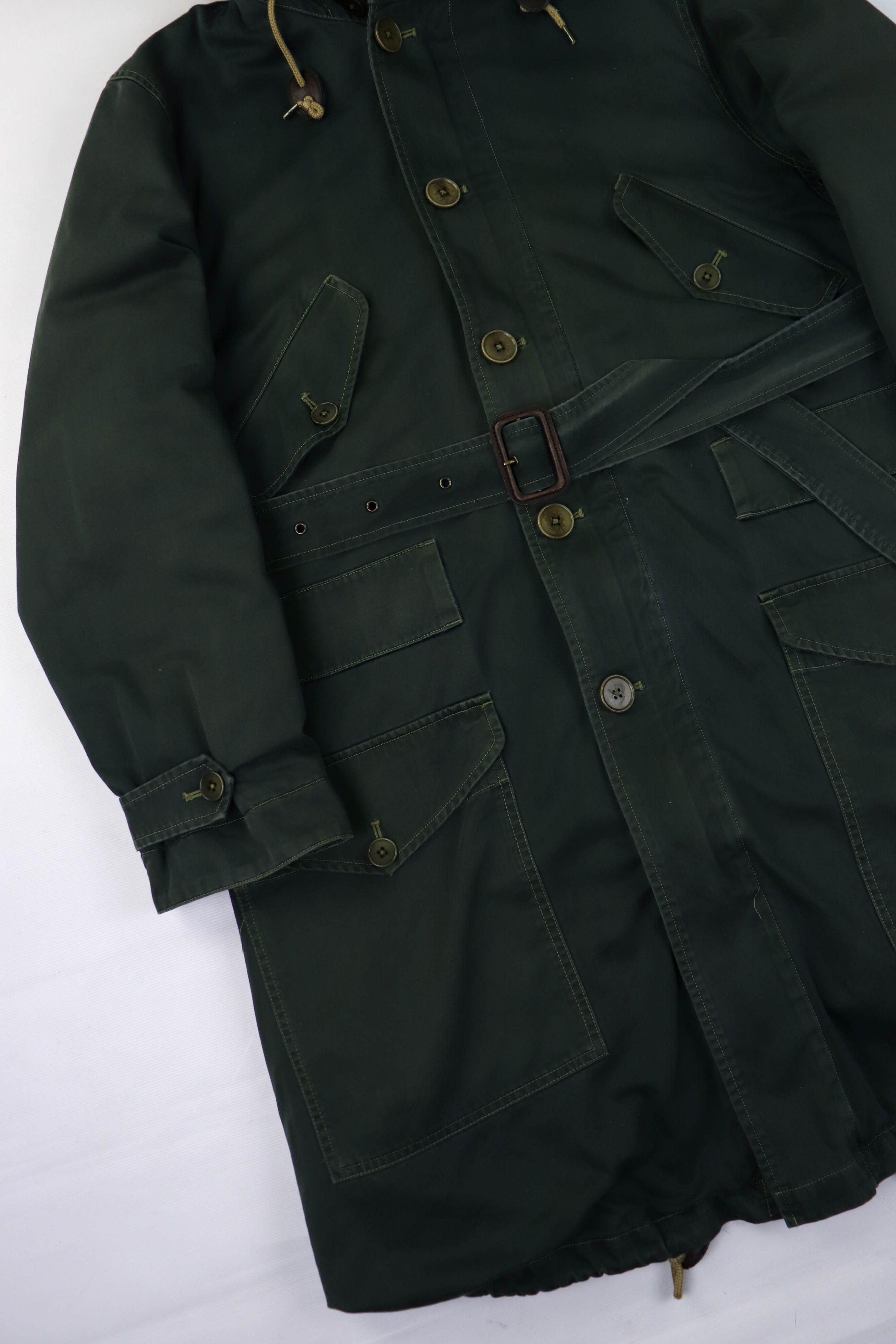 Ralph Lauren 90s Vintage Ralph Lauren Shearling Liner Green Belted Coat Size L / US 10 / IT 46 - 8 Thumbnail