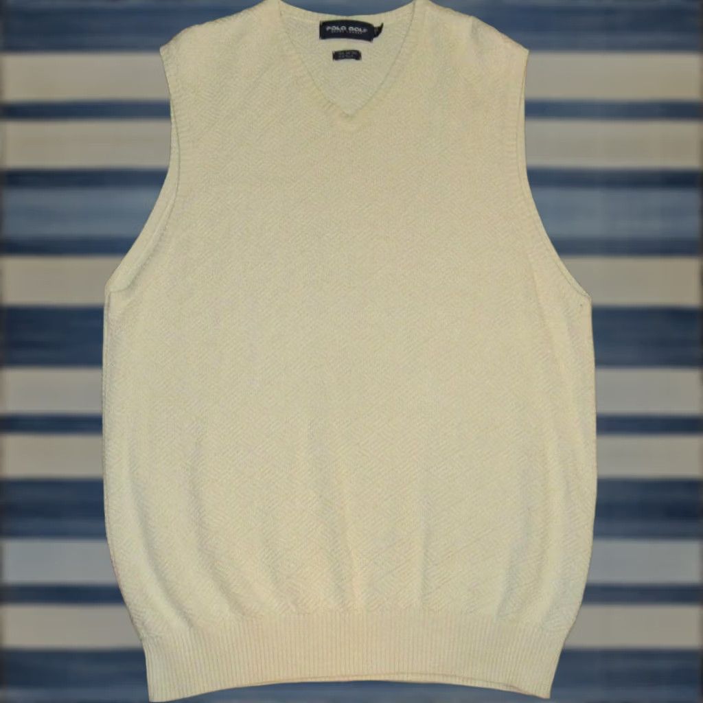 Ralph Lauren Vtg Polo RALPH LAUREN Ivory Textured Cotton Silk Sweater Vest Large Mens Size US L / EU 52-54 / 3 - 1 Thumbnail