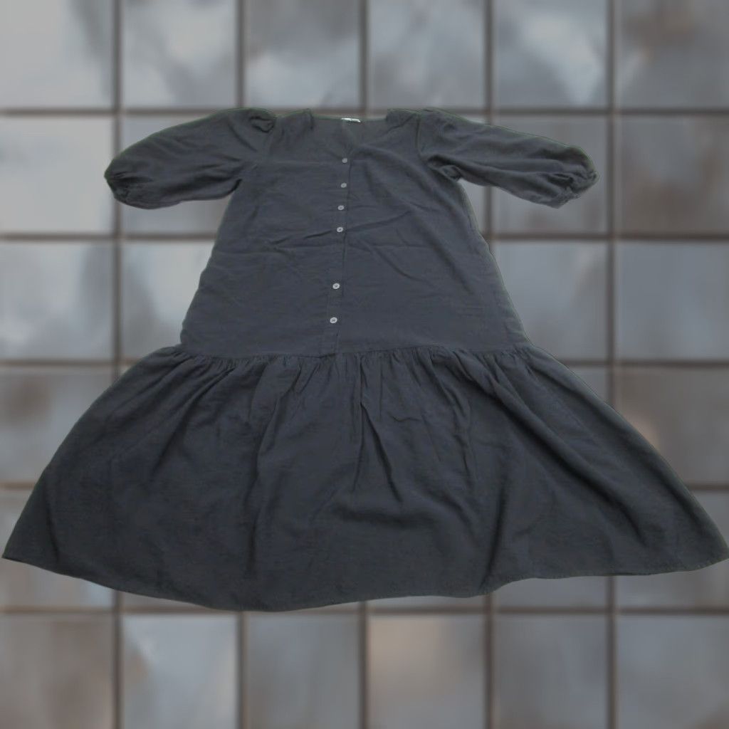 Vintage LC Waikiki Cottagecore Shirt Dress Womens 46 Black Long Button Front Puff Sleeve Modest Casual Dress 3/4 Sleeve V-Neck Women Size L / US 10 / IT 46 - 1 Thumbnail