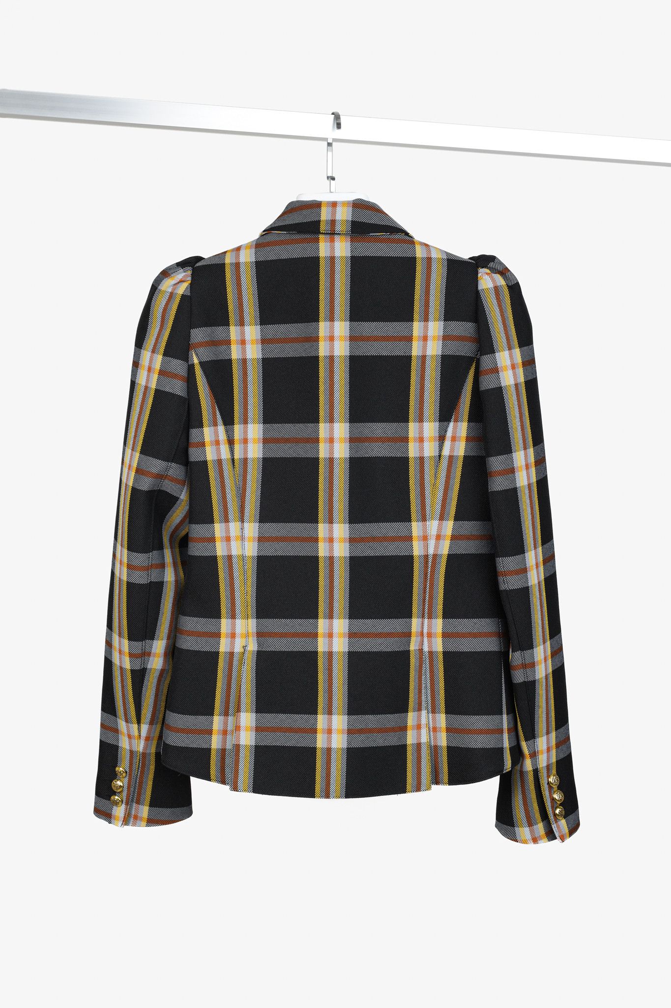 SMYTHE Smythe Black Plaid-Print Pouf Sleeve Blazer Size S / US 4 / IT 40 - 2 Thumbnail