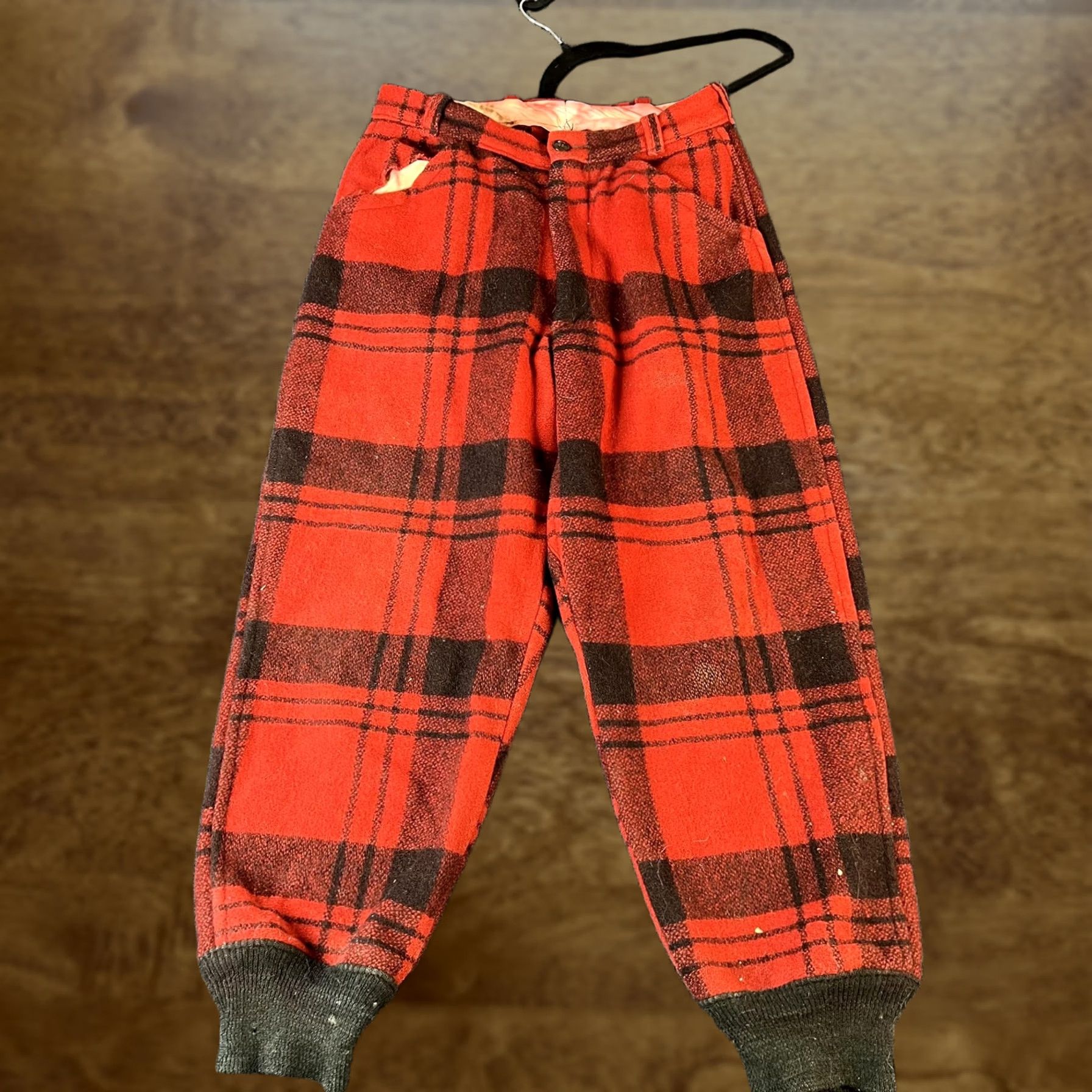 Vintage VINTAGE Hunting Pants Mens Medium Red Black Plaid Cuffed Lined Outdoors Wool Size US 37 - 1 Thumbnail