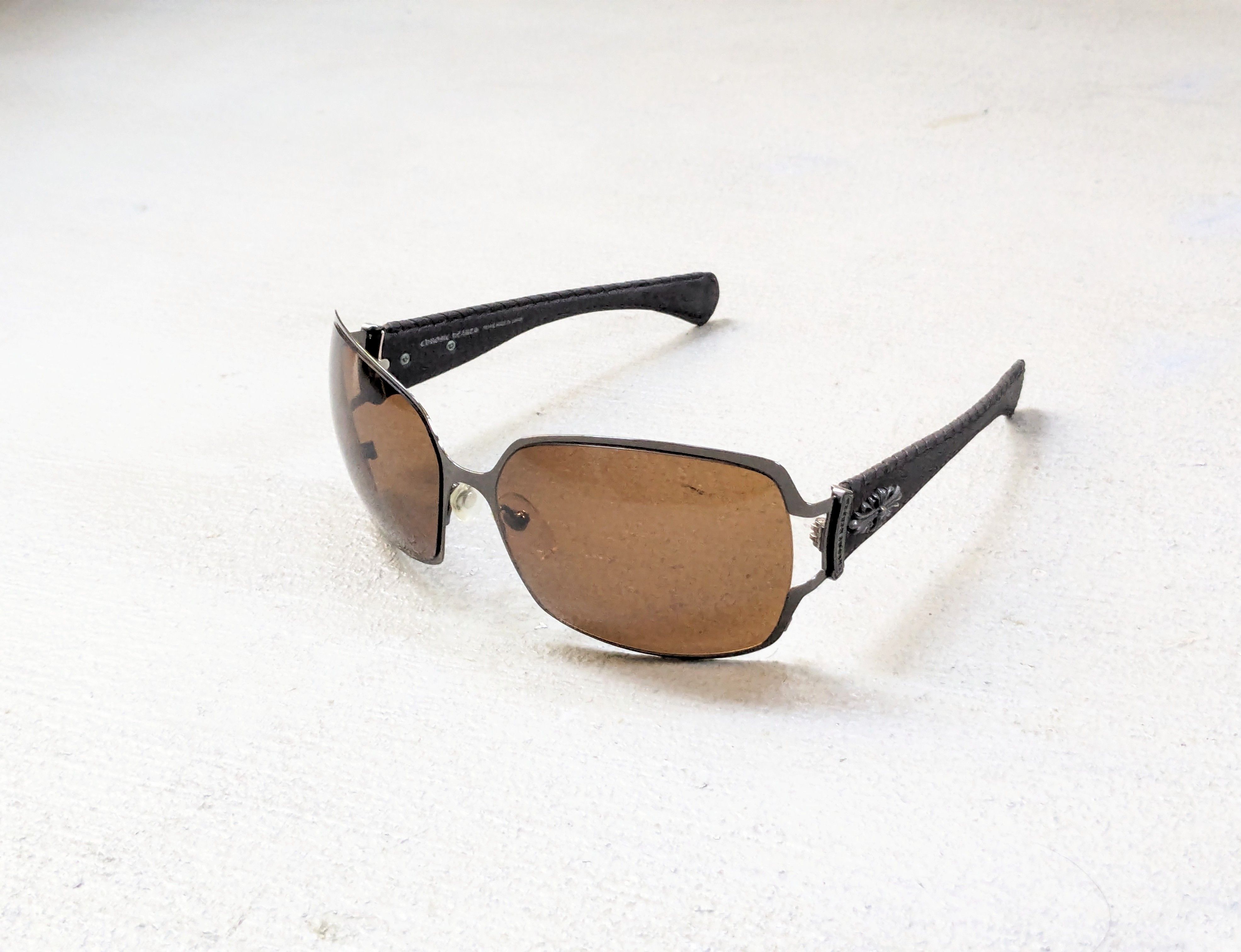 Chrome Hearts Chrome Hearts Poon II Sunglasses Brown Leather Cross Y2K Size ONE SIZE - 2 Thumbnail