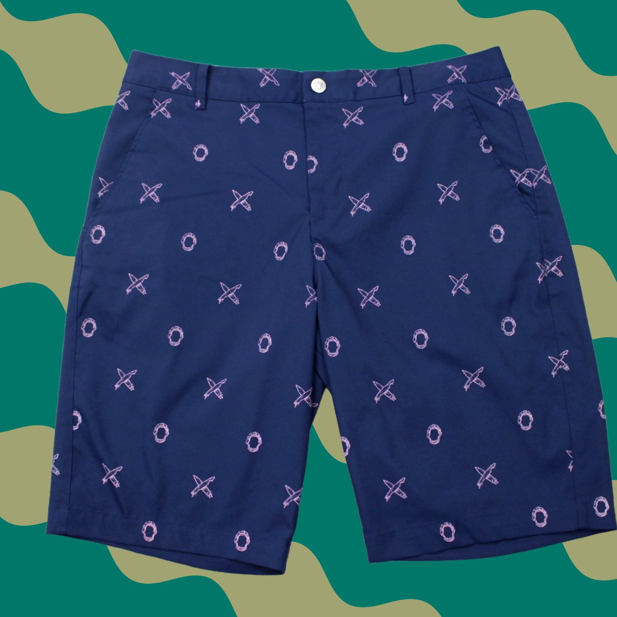 Puma Puma Mens 34 Blue Jaws All Over Print Golf DryCell 11" Flat Front Shorts Size US 34 / EU 50 - 1 Thumbnail