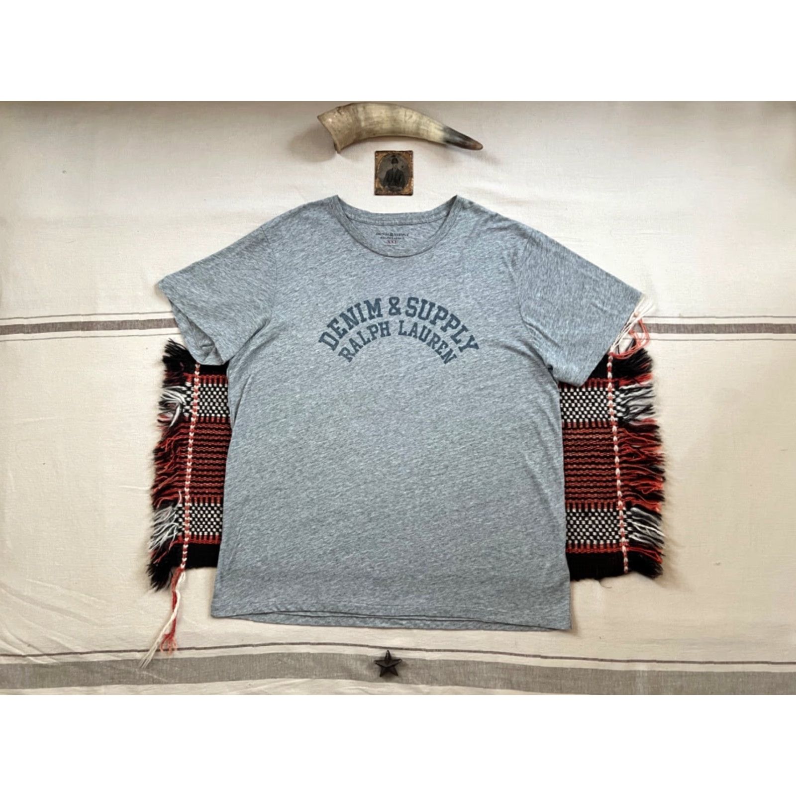 Ralph Lauren VINTAGE Denim & Supply Ralph Lauren T-Shirt XL-2XL Grey Marl Graphic Print College Varsity Logo Slim Fit Short Sleeve Crew Neck Men Size US XXL / EU 58 / 5 - 2 Thumbnail