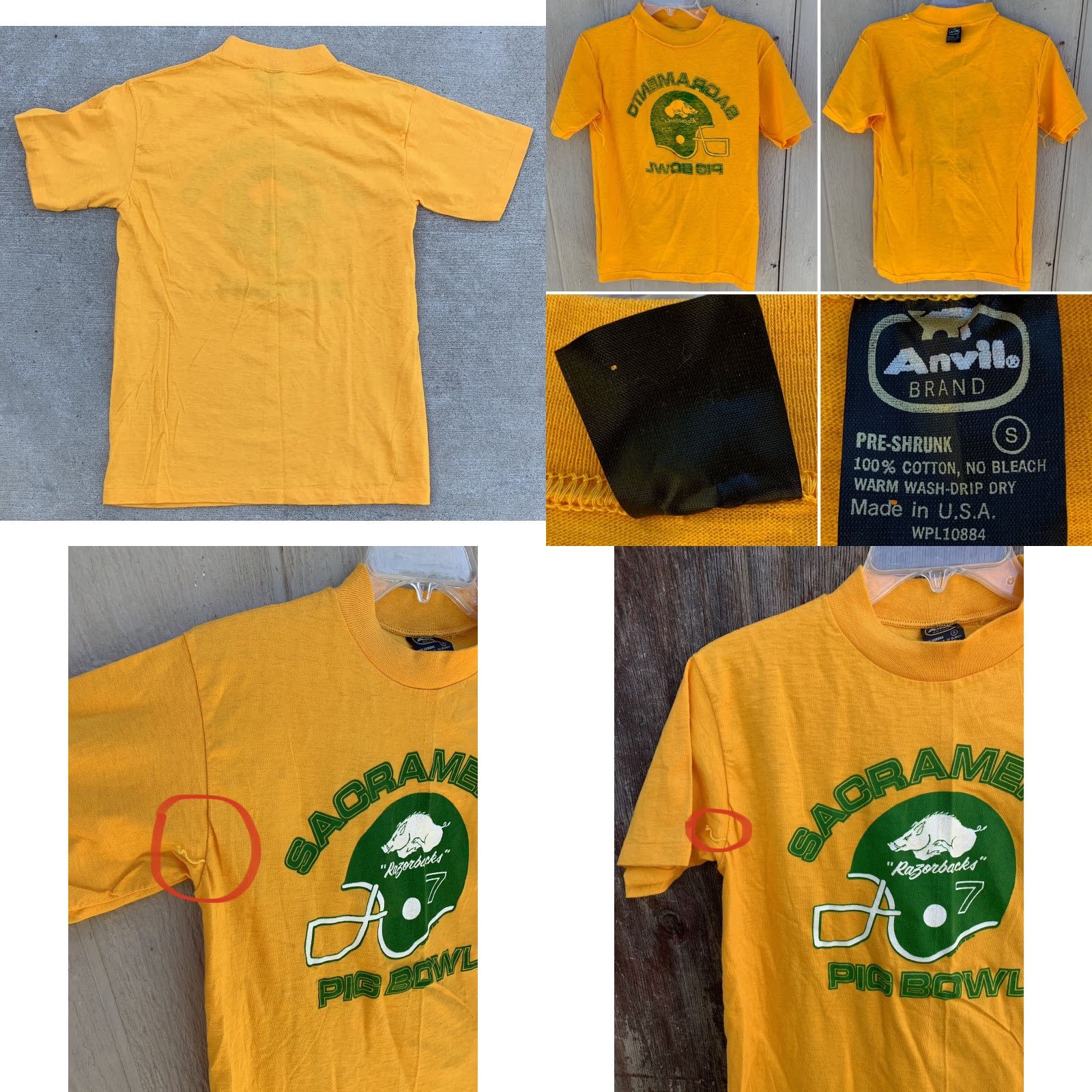 Anvil VINTAGE Sacramento Razorbacks 7 Pig Bowl T Shirt Anvil Size S Yellow Graphic Tee Mens 70s 80s USA Cotton Short Sleeve Size US S / EU 44-46 / 1 - 10 Thumbnail