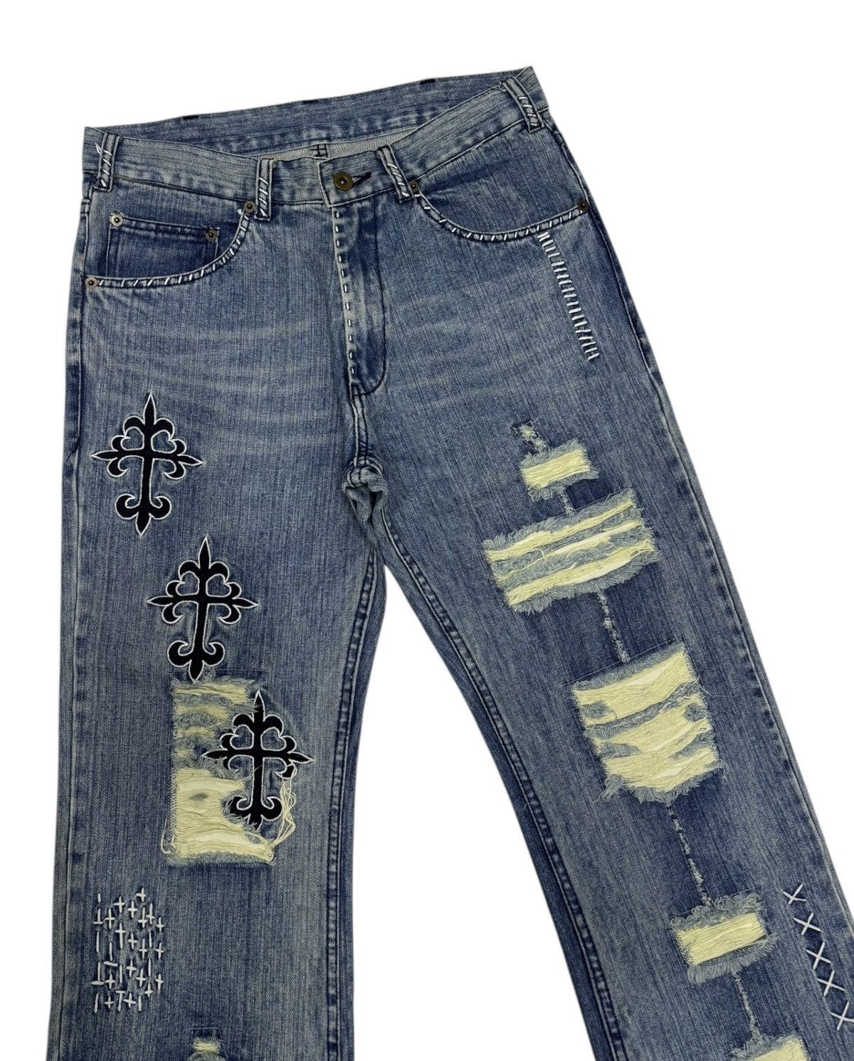 Yasuyuki Ishii × Yoshiyuki Konishi YOSHIYUKI KONISHI CROSS FLARE DENIM CUSTOM JEANS Size US 30 / EU 46 - 5 Thumbnail