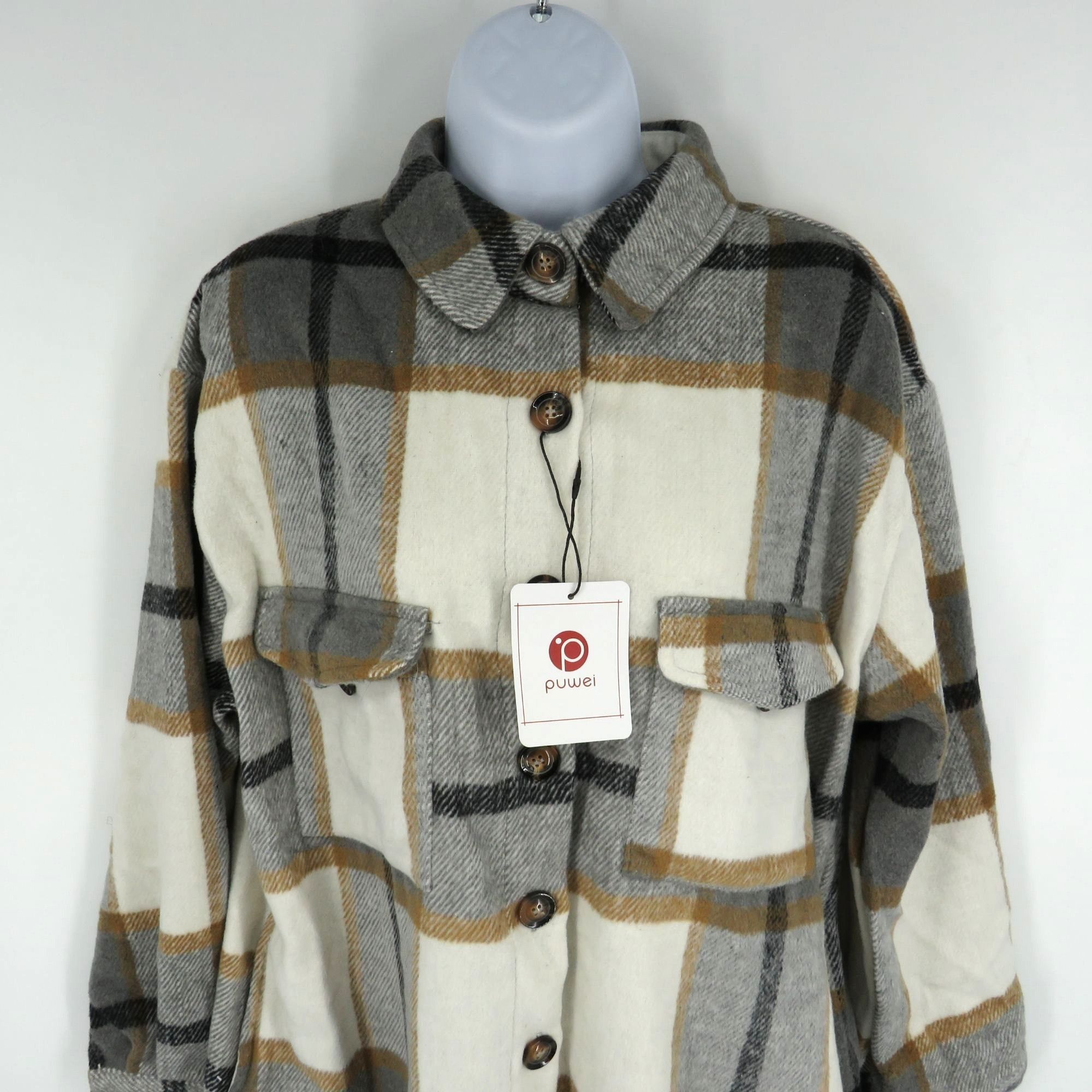 Other Puwei Womens Plaid Button-Up Long Sleeve Shirt Jacket Medium Size M / US 6-8 / IT 42-44 - 2 Thumbnail