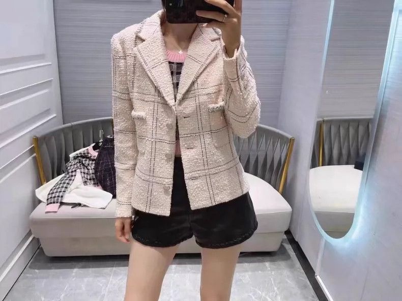 Chanel Chanel Nude pink silver silk plaid jacket Size XS / US 0-2 / IT 36-38 - 8 Thumbnail