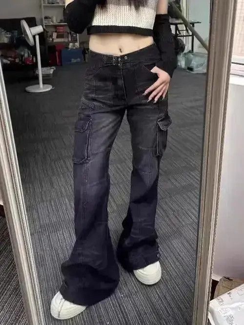 Japanese Brand Black Flare Slim Jeans Multiple Pockets Size US 32 / EU 48 - 3 Thumbnail
