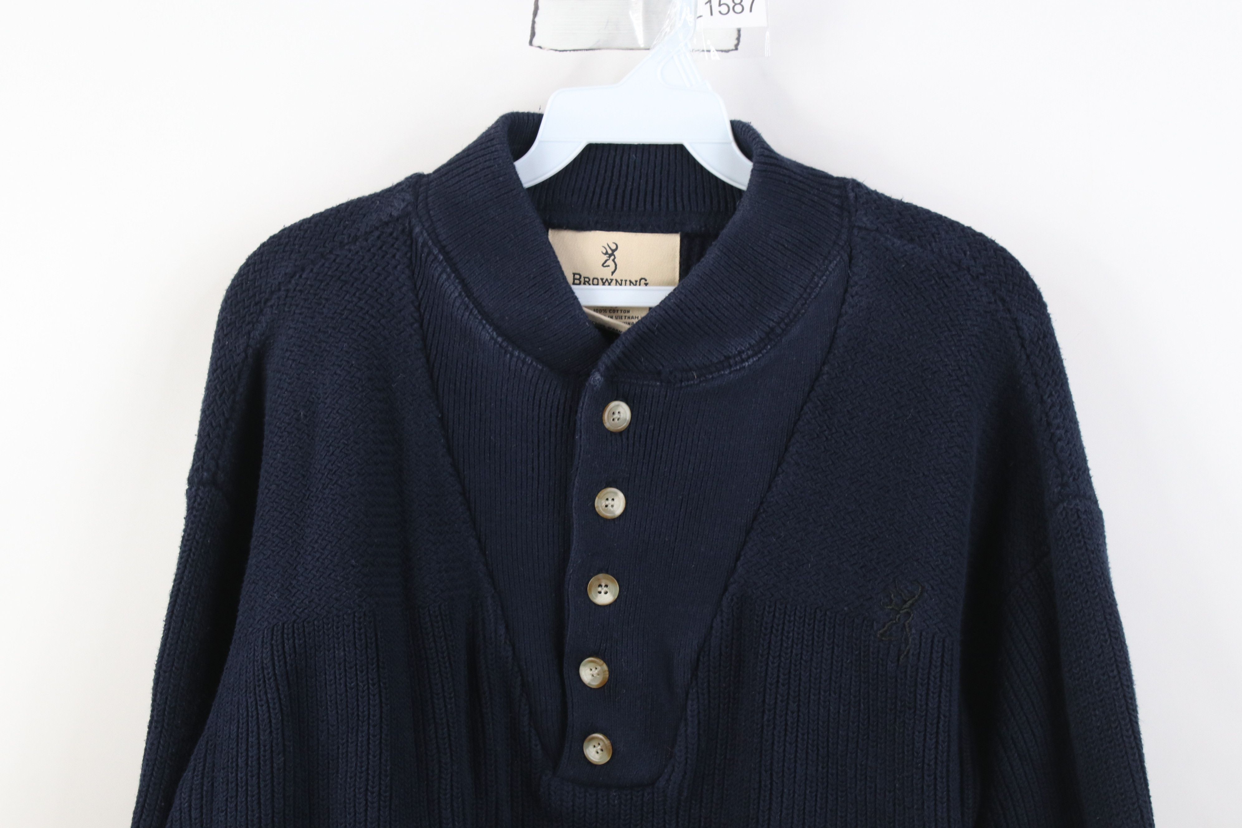 Vintage Vintage 90s Streetwear Ribbed Knit Henley Sweater Blue Size US M / EU 48-50 / 2 - 2 Thumbnail