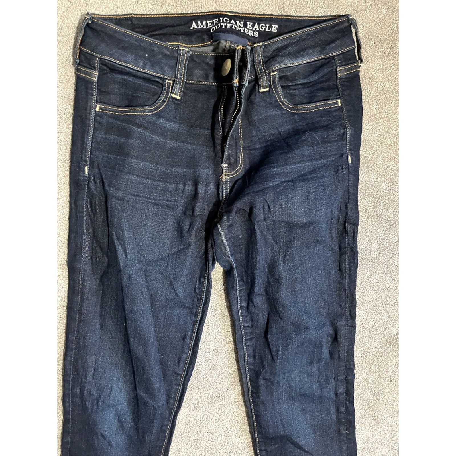 American Eagle Outfitters American Eagle Blue Denim Dark Wash Stretch Jegging Pants 2 Short Solid Size 26" / US 2 / IT 38 - 4 Thumbnail