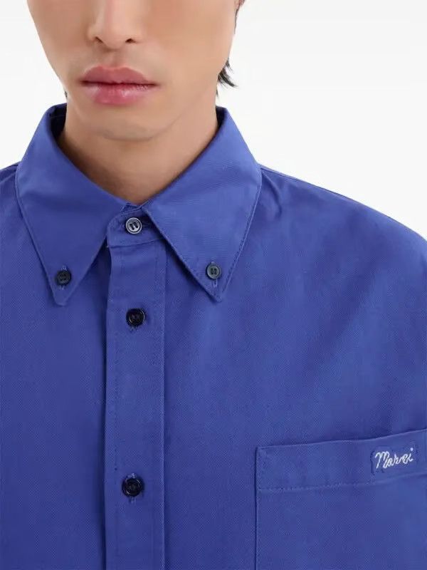 Marni o1w1db11125 Logo-Embroidered Cotton Shirt in Blue Size US M / EU 48-50 / 2 - 4 Thumbnail