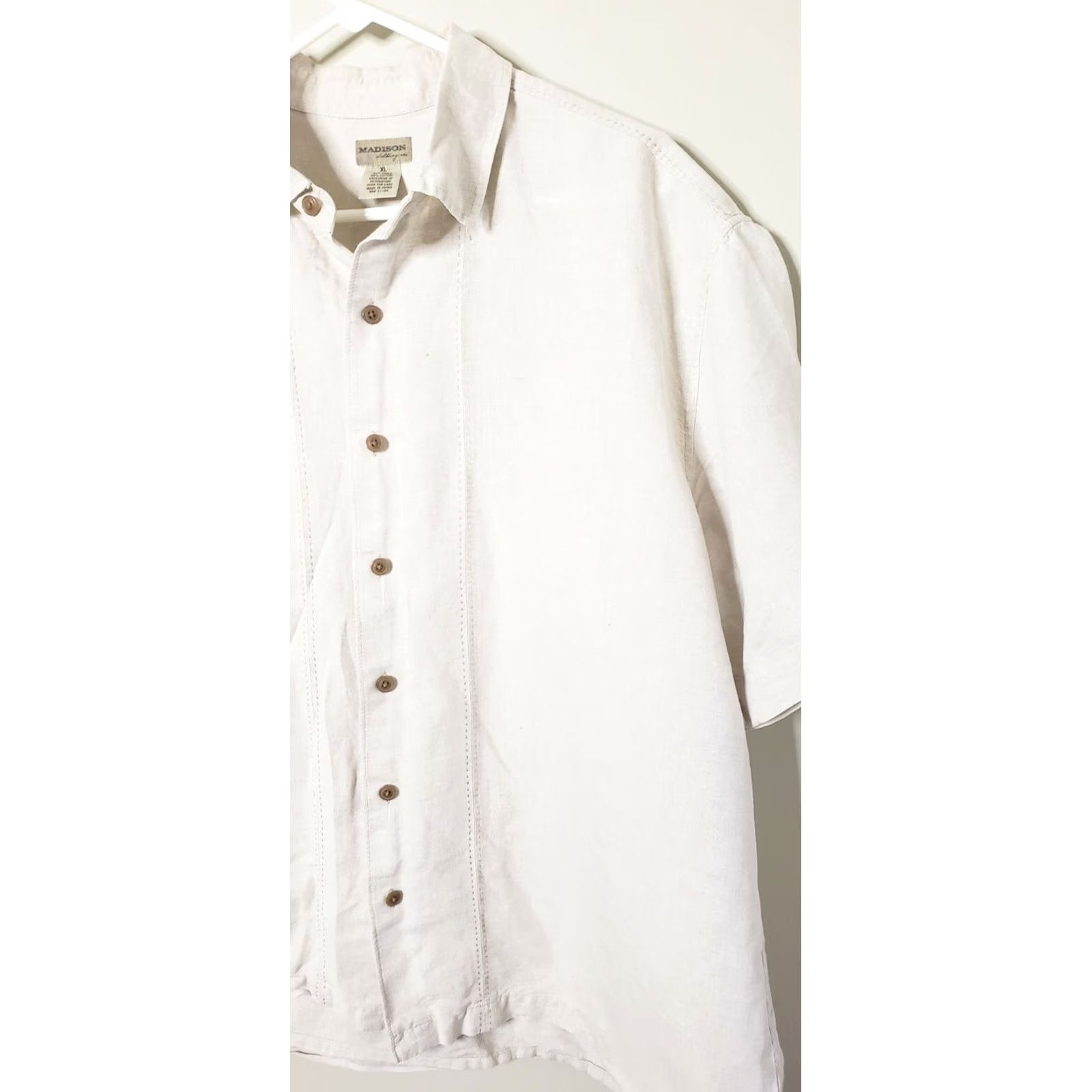 Madison Madison Clothing Co. Shirt XL Beige Linen-Cotton Short Sleeve Button Down Mens Regular Collar Size US XL / EU 56 / 4 - 3 Thumbnail